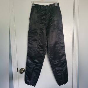 VINTAGE Space Legs Cargo Pants Black Satin Retro Streetwear Y2K 7/8